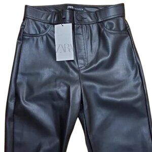 Zara Black Faux Leather High-Waisted Ankle Zip Leggings NWT